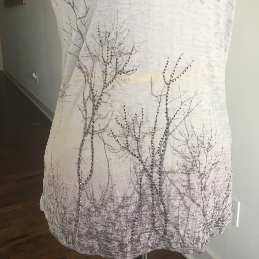 Sheer Tree Pattern T-Shirt Rhinestones - Picture 2 of 5